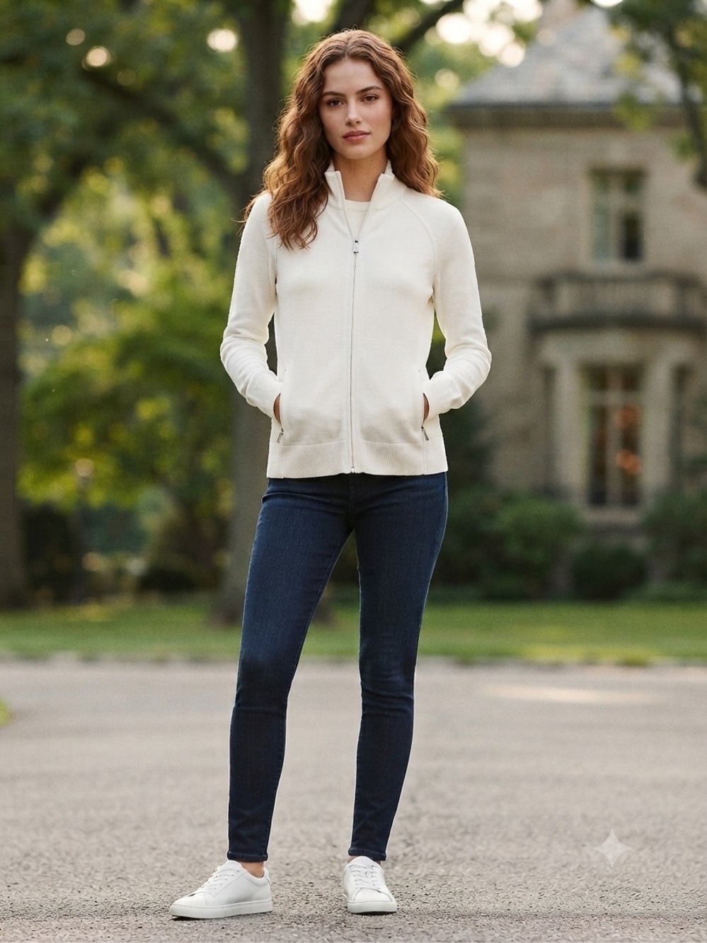 Lauren Active Ralph Lauren Full-Zip Sweater Jacket – Ivory (Medium)